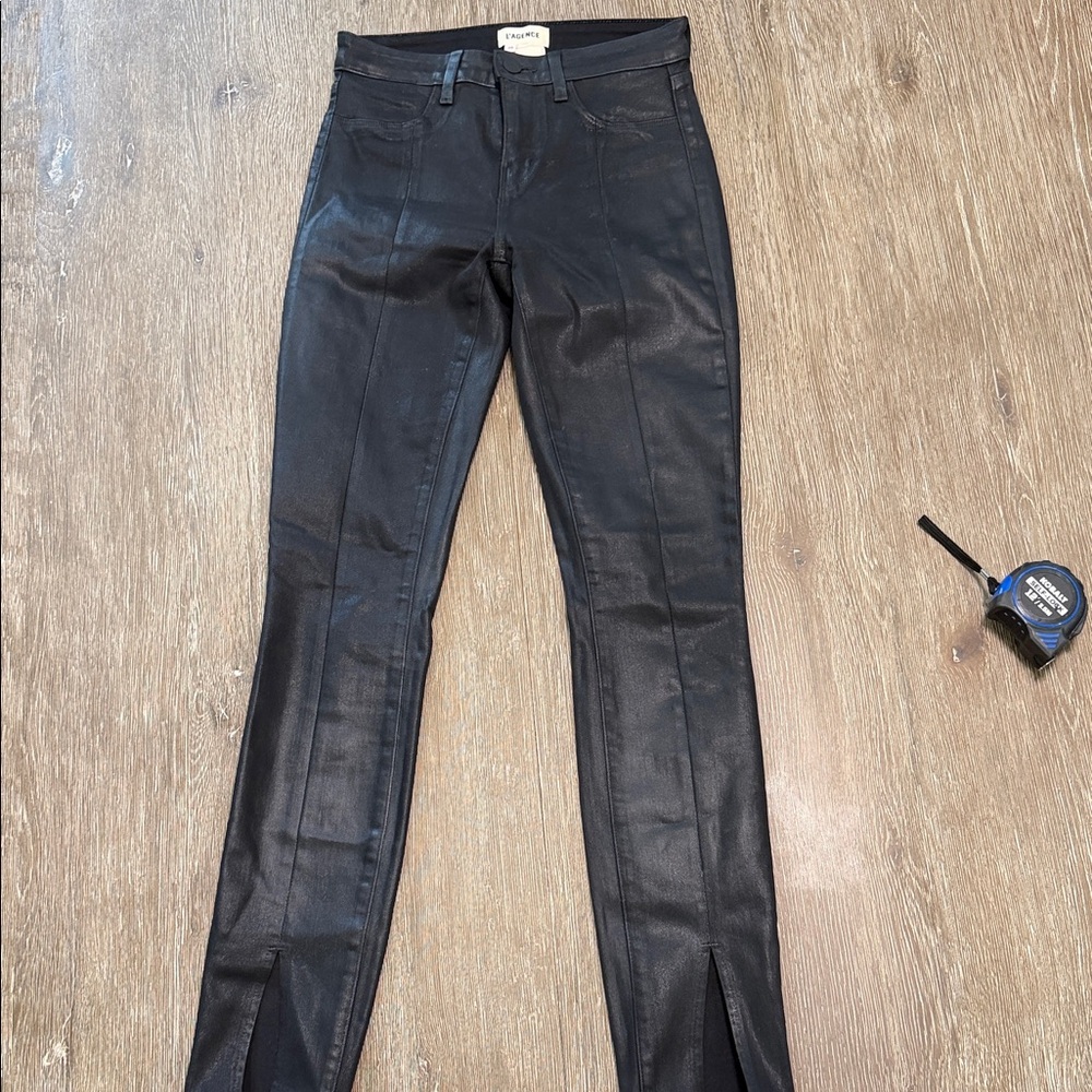 L'AGENCE Black Coated Skinny Front-Seam Jeans